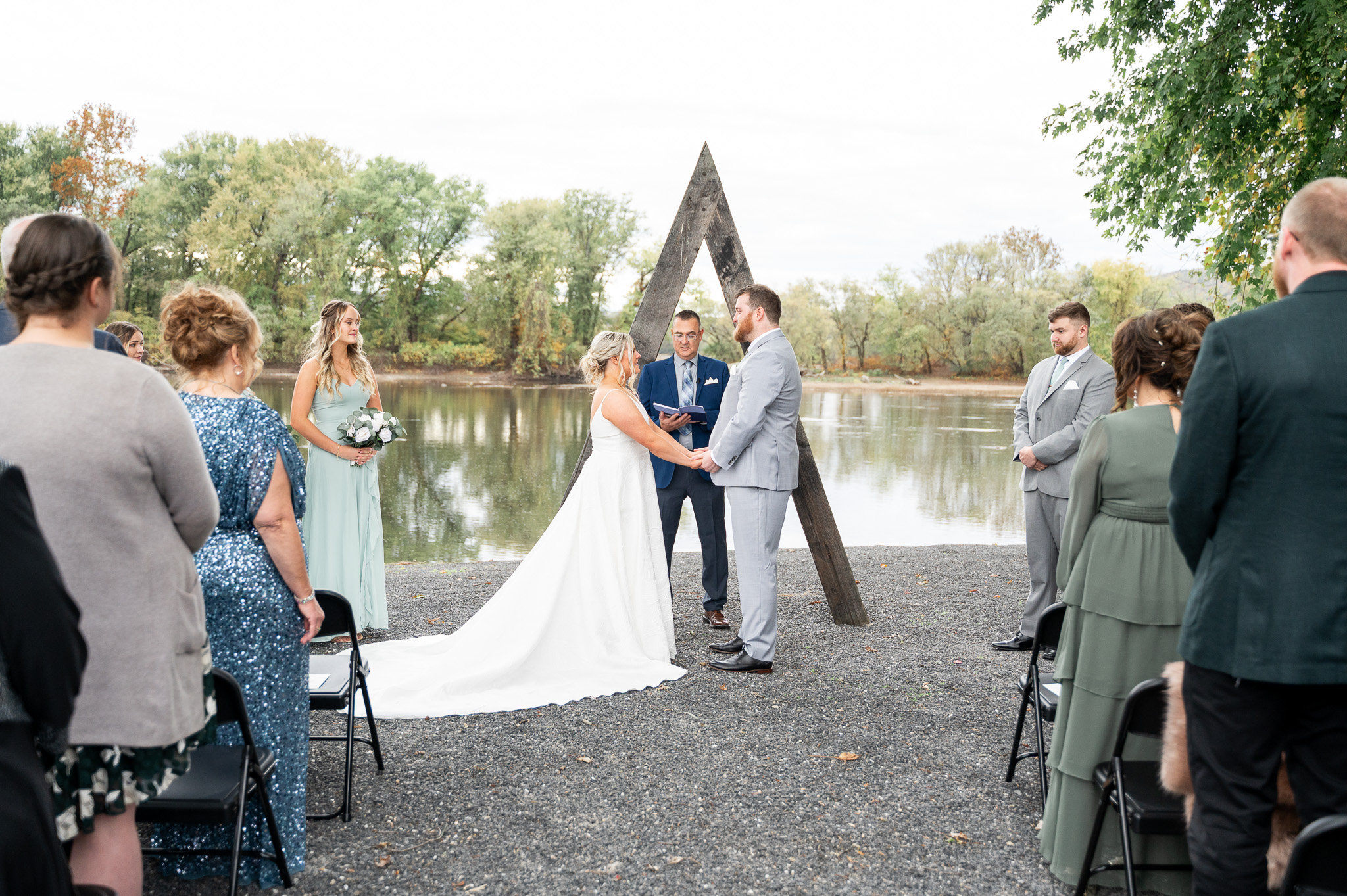 Bride and groom smiling during their River Bend Wedding in Millersburg PA